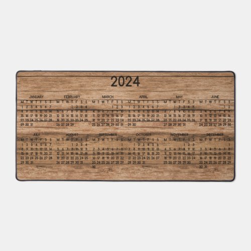 2024 Calendar Rustic Country Woodgrain Photo Desk Mat