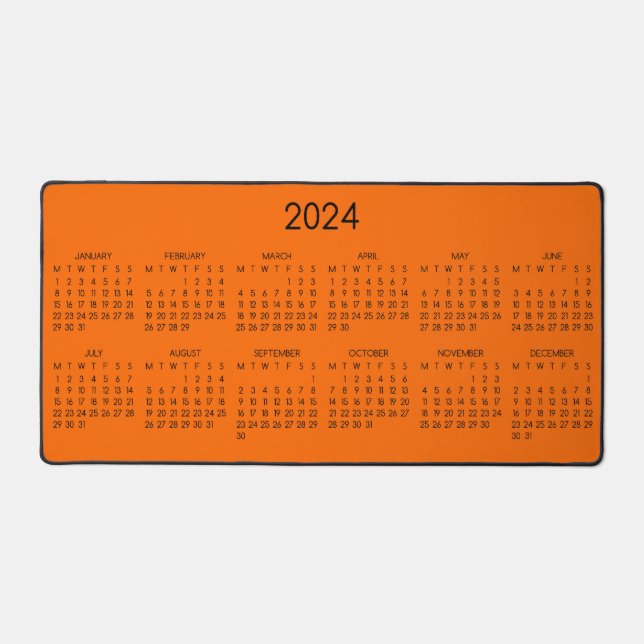 2024 Calendar Safety Orange Color Background Desk Mat (Front)