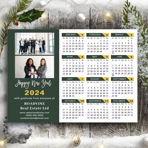 2024 Calendar Sage Green Business 2 Photo Magnetic