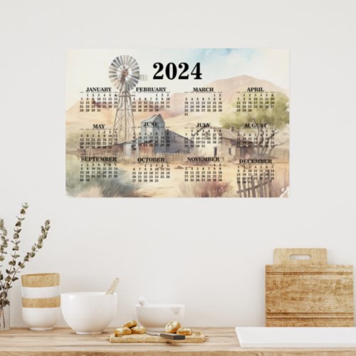 2024 Calendar Scene from the Old West Poster