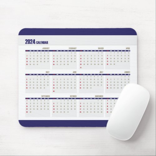 2024 Calendar Simple Corporate Blue Mousepad