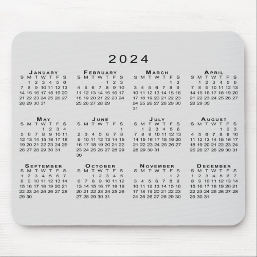 2024 Calendar Simple Gray and Black Mouse Pad