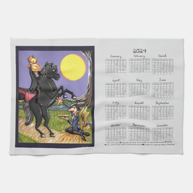 2024 Calendar Sleepy Hollow Horseman Ichabod Gray Kitchen Towel (Horizontal)