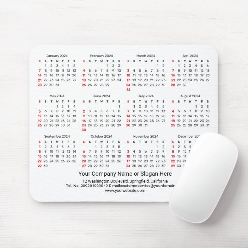 2024 Calendar SUNDAY START White Mouse Pad