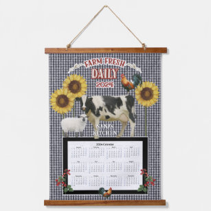 2024 Calendar Sunflower Nana Rooster Cow Black Art Hanging Tapestry