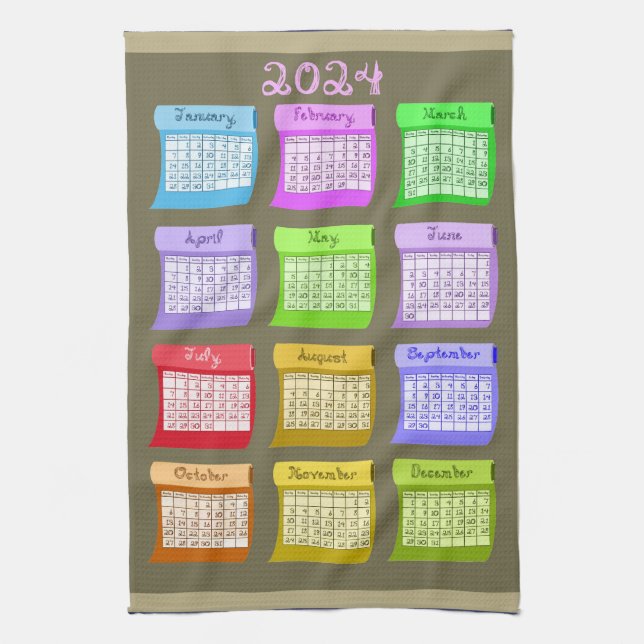 2024 Calendar Textile Bolts Fabric Font Characters Kitchen Towel (Vertical)