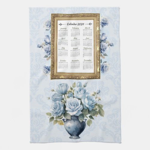 2024 Calendar Towel Blue Rose Kitchen Towel
