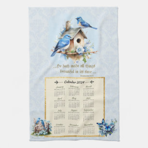 2024 Calendar Towel Bluebirds Birdhouse Ecc 3:11