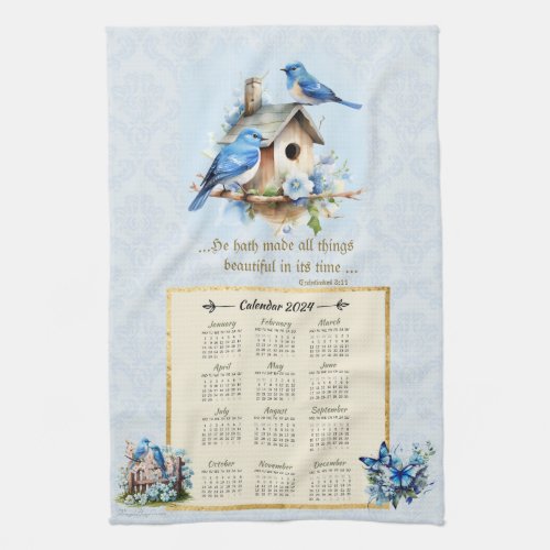 2024 Calendar Towel Bluebirds Birdhouse Ecc 311