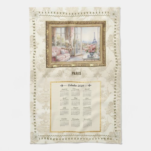 2024 Calendar Towel Paris View Custom Message