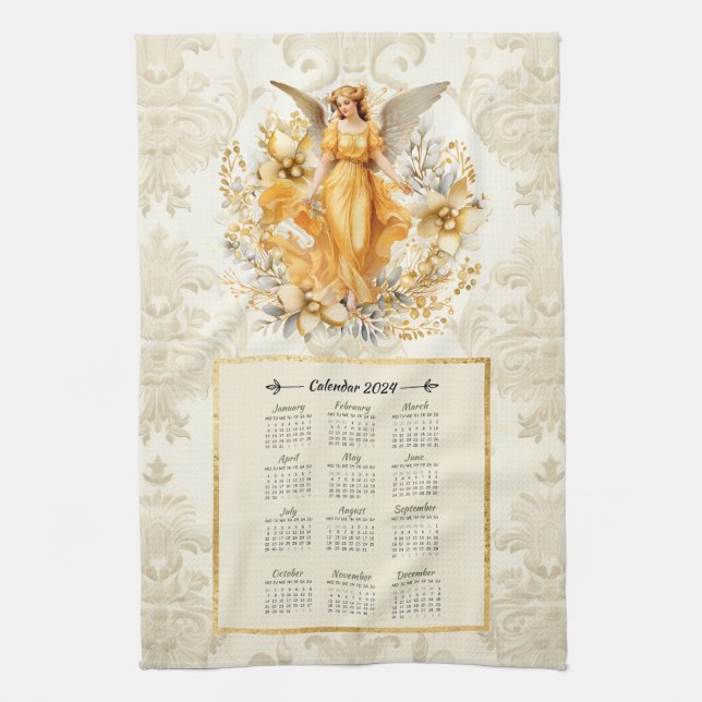 2024 Calendar Towel Pretty Guardian Angel  (Vertical)