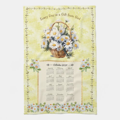 2024 Calendar Towel Yellow Daisy Gift from God