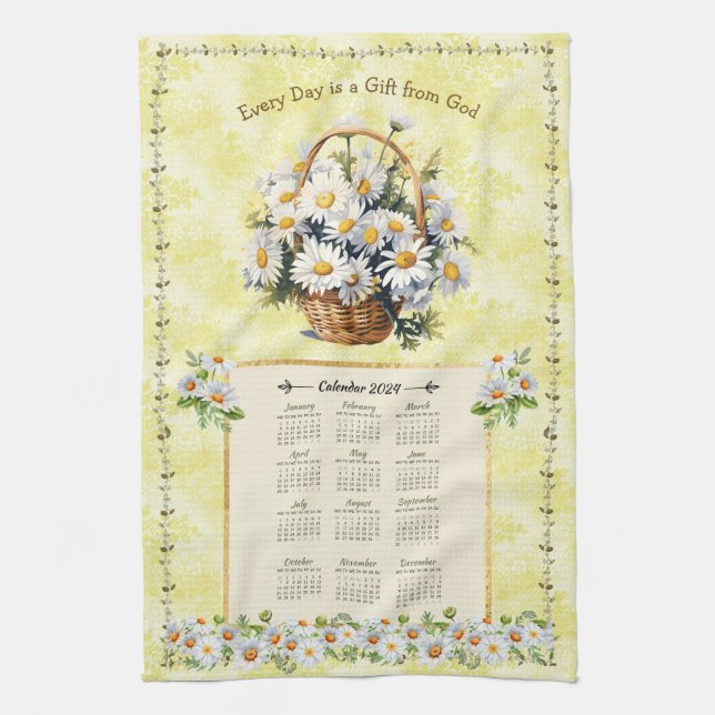 2024 Calendar Towel Yellow Daisy Gift from God (Vertical)