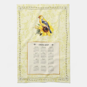 2024 Calendar Towel Yellow Goldfinch