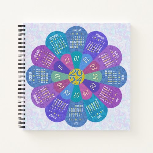 2024 Calendar Unique Boho Flower Purple Notebook