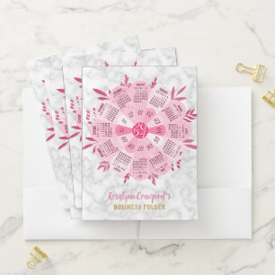 2024 Calendar Unique Boho Pink Flower Custom Name Pocket Folder