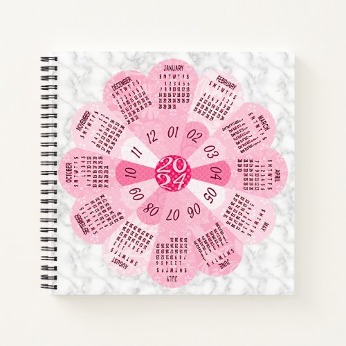 2024 Calendar Unique Boho Retro Pink Flower Marble Notebook