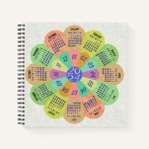 2024 Calendar Unique Round Boho Retro Flower Notebook