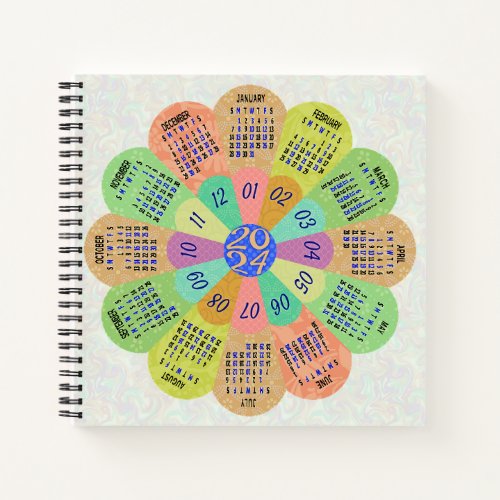2024 Calendar Unique Round Boho Retro Flower Notebook