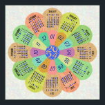 2024 Calendar Unique Round Boho Retro Flower Poster<br><div class="desc">Keep track of the date in 2024 with this beautiful calendar poster. This unique design forms the shape of a flower, with the calendar months in a circle on its petals. It has a retro hippie / bohemian look, with a swirled background. The colors are all shades of green, orange,...</div>