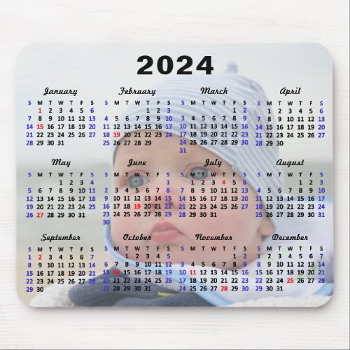 2024 Calendar US Holidays Full Photo Minimalist  Mouse Pad