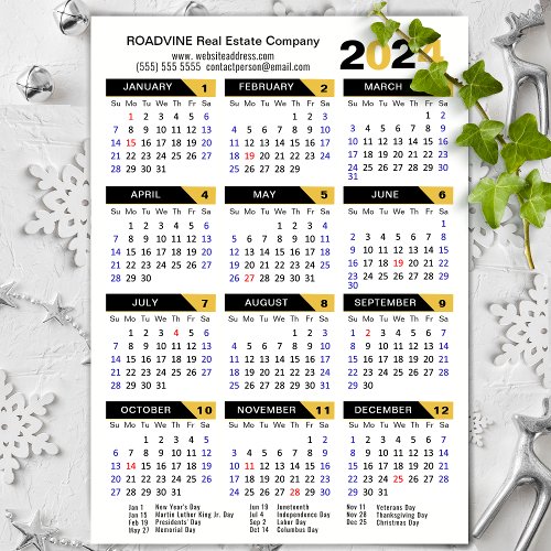 2024 Calendar US Holidays Modern Business Magnetic