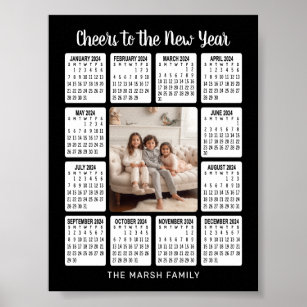 2024 Calendar - Vertical Photo in the Center black Poster