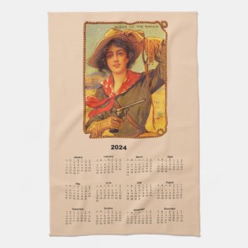 2024 Calendar Vintage Cowgirl Kitchen Towel by elizdesigns at Zazzle