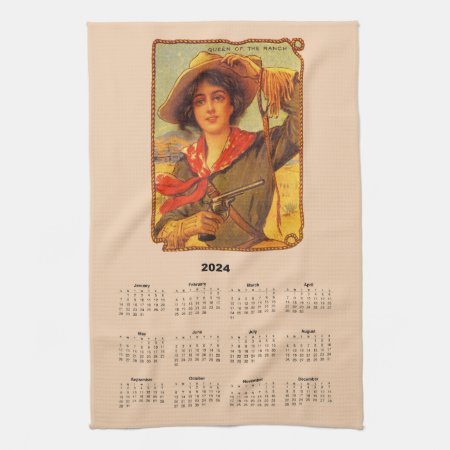 2024 Calendar Vintage Cowgirl Kitchen Towel