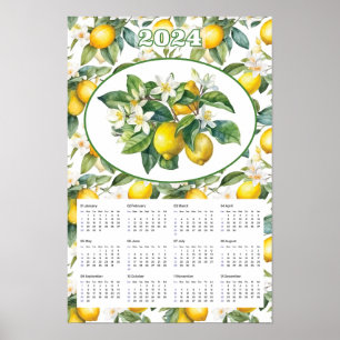 2024 Calendar Vintage Lemon Tree Watercolor Poster