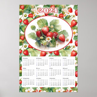2024 Calendar Vintage Strawberries Watercolor Poster