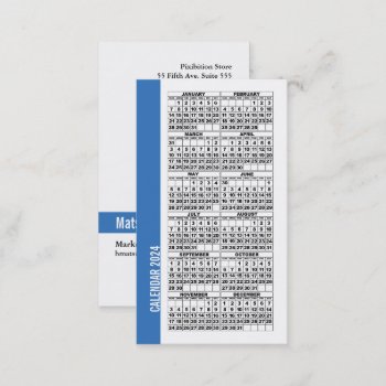 2024 Calendar Wallet Sized Business Card Blue by pixibition at Zazzle