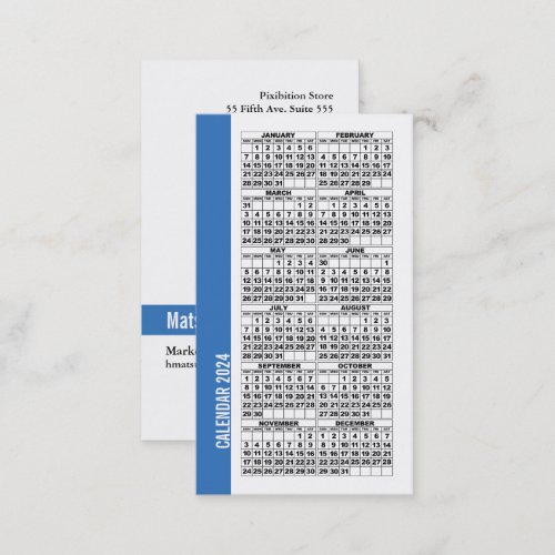 2024 Calendar Wallet Sized Business Card Blue