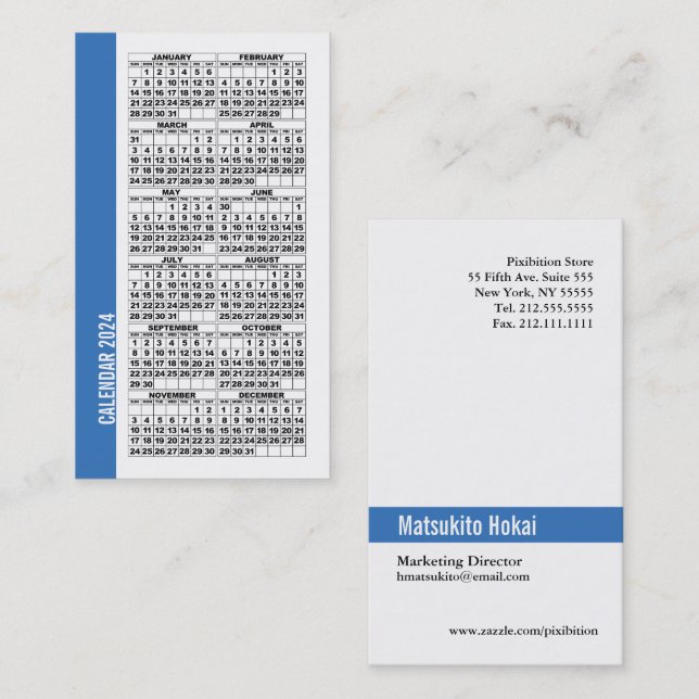 2024 Calendar Wallet Sized Business Card Blue (Front/Back)