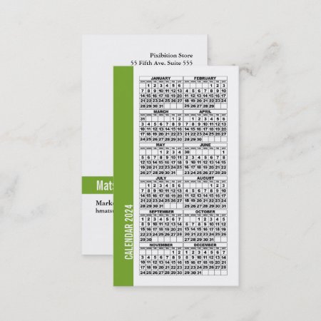 2024 Calendar Wallet Sized Business Card Green