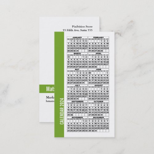 2024 Calendar Wallet Sized Business Card Green