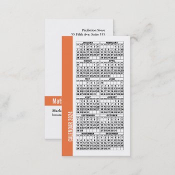 2024 Calendar Wallet Sized Business Card Orange by pixibition at Zazzle