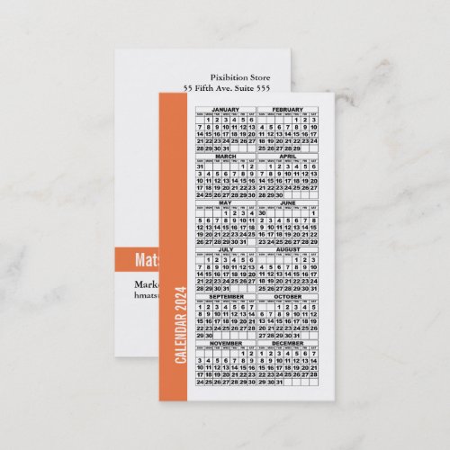 2024 Calendar Wallet Sized Business Card Orange