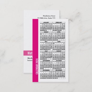 2024 Calendar Wallet Sized Business Card Pink by pixibition at Zazzle
