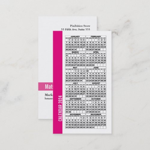 2024 Calendar Wallet Sized Business Card Pink
