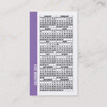 2024 Calendar Wallet Sized Business Card Purple by pixibition at Zazzle