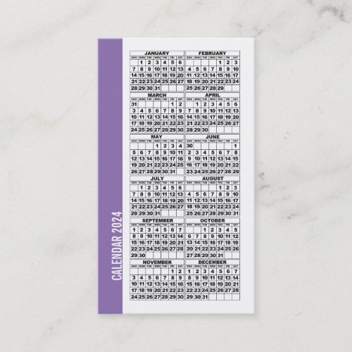 2024 Calendar Wallet Sized Business Card Purple