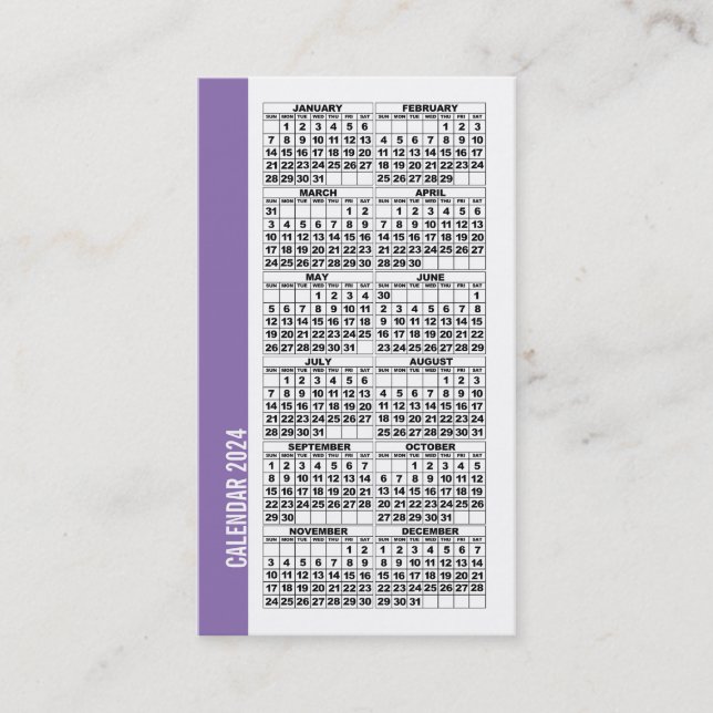 2024 Calendar Wallet Sized Business Card Purple (Front)
