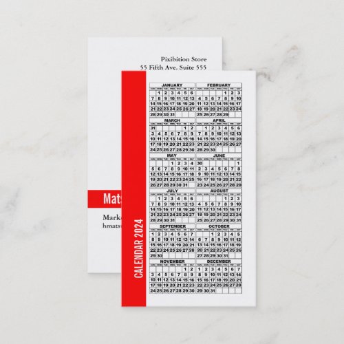 2024 Calendar Wallet Sized Business Card Red Line
