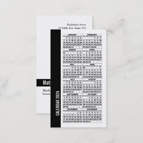 2024 Calendar Wallet Sized Business Card White