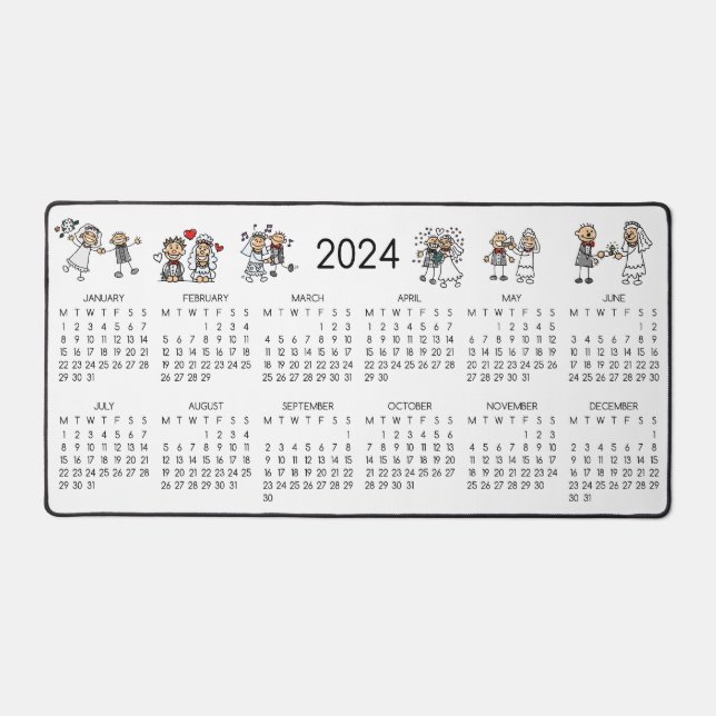 2024 Calendar Wedding Couples Characters Desk Mat (Front)