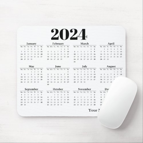 2024 calendar white background  mouse pad