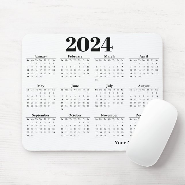 2024 calendar white background  mouse pad (With Mouse)