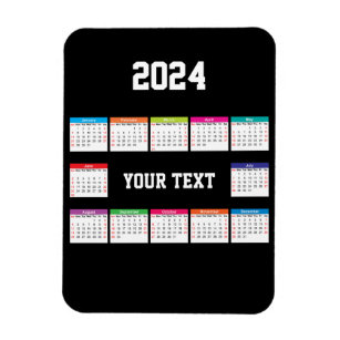 2024 calendar white black Colorful customizable Magnet