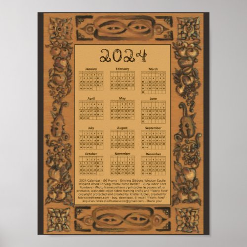 2024 Calendar Windsor Castle Wood Inspired Frame Poster